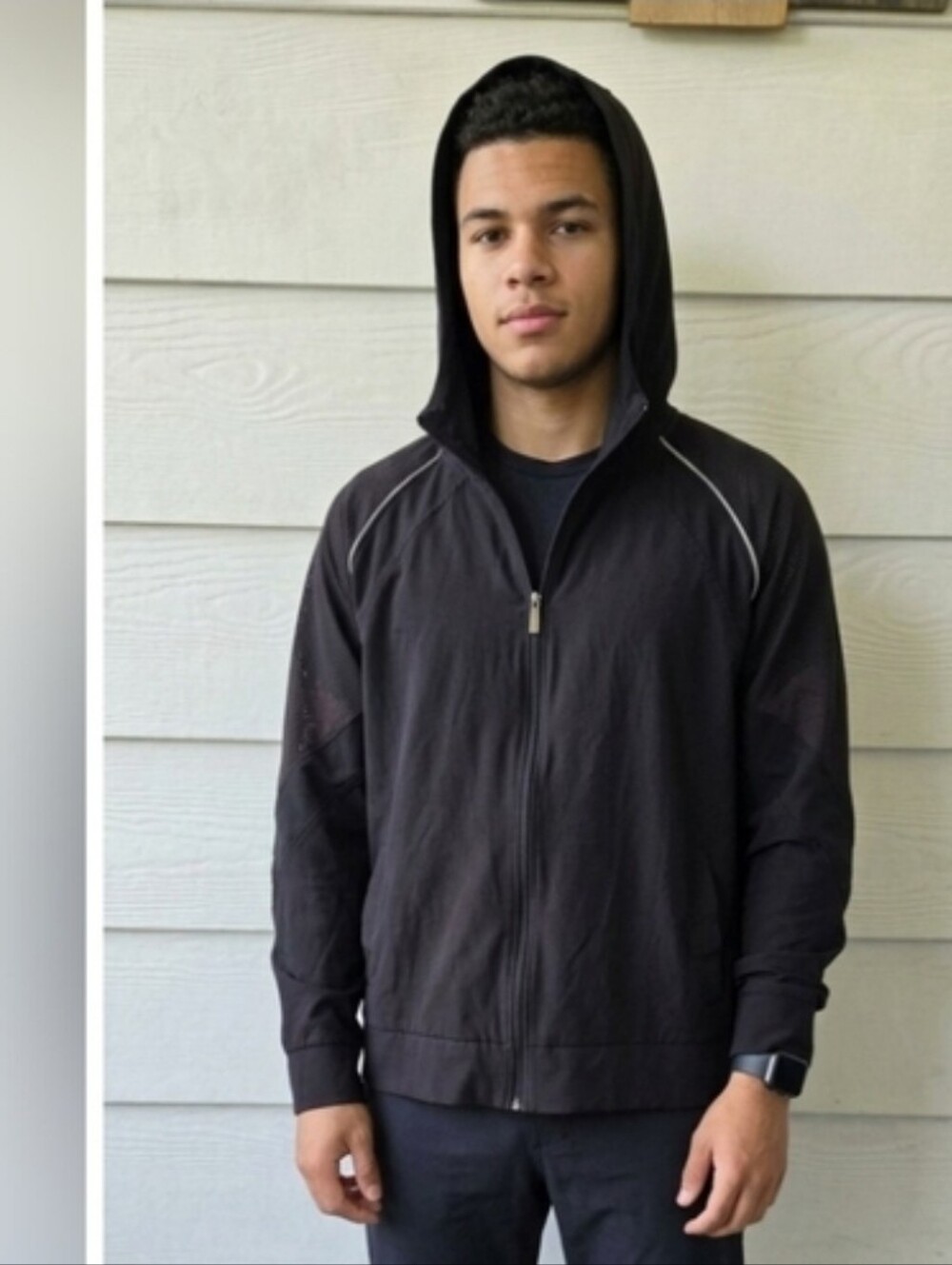 Men's Black Hooded Athletic Windbreaker Jacket Size 3XL MARCA OtoS